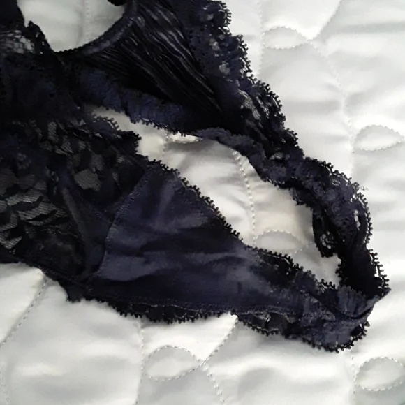 90s La Perla Bustier & Thong, Pleated (Plisse), Dark Navy, Sz 32 & 2 ITALY - Picture 16 of 16